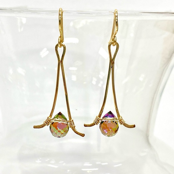 HANDMADE Faceted Austrian Crystal Hand Wrapped Earrings, Artisan Jewelry Gift - Picture 6 of 10